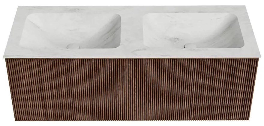 Mondiaz Kurve-dlux 120cm badmeubel walnut met 1 lade en wastafel leaf dubbel zonder kraangat opalo