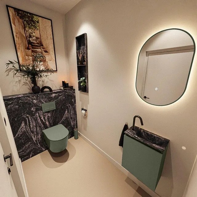 MONDIAZ TURE-DLUX 40cm toiletmeubel Army. EDEN wastafel Lava positie rechts. Met 1 kraangat. TUREDX40ARMR1LAV