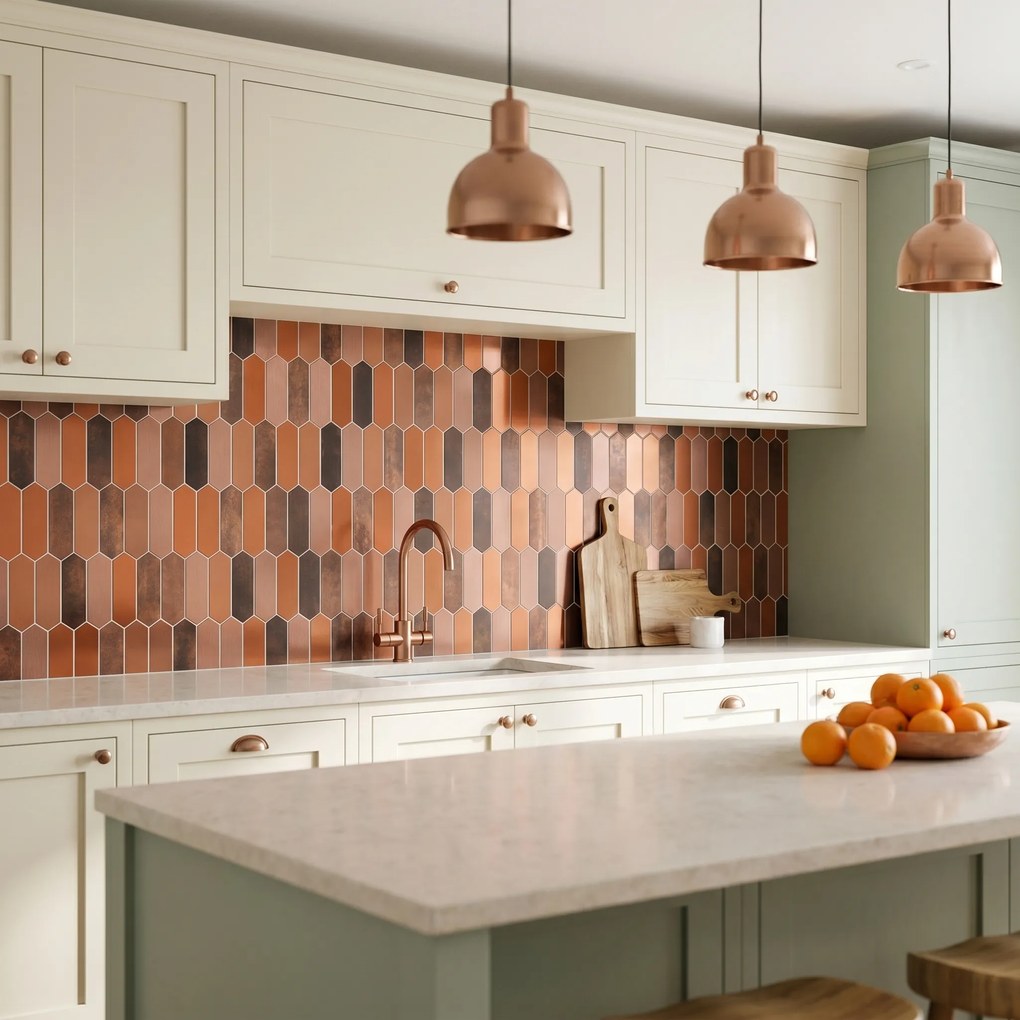 Zelfklevende Mozaïektegels Metaal | Picket Terracotta | 28,2×27,3 cm | Keuken, Bad & WC