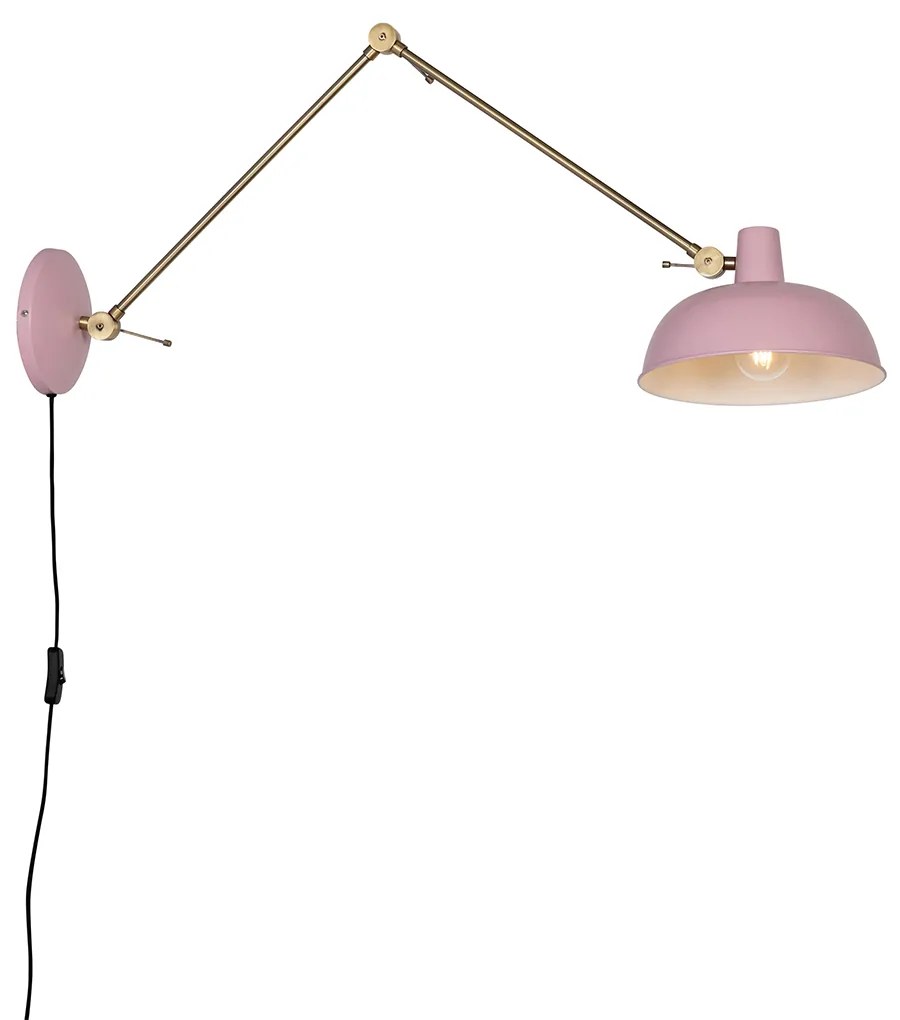 Retro wandlamp staal roze met brons - Milou