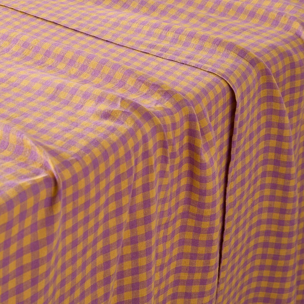 Plat laken in gewassen linnen, Acélie lavandel/oker