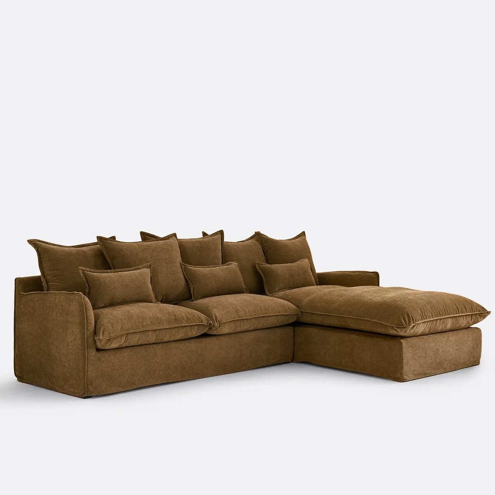 Hoekbank rechts, omvormbaar, met afneembare hoezen, 4-zits, in gemêleerd polyester, ODNA