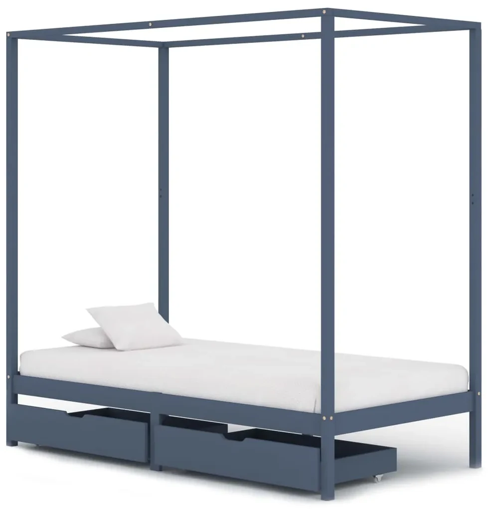 vidaXL Hemelbedframe met 2 lades massief grenenhout grijs 100x200 cm