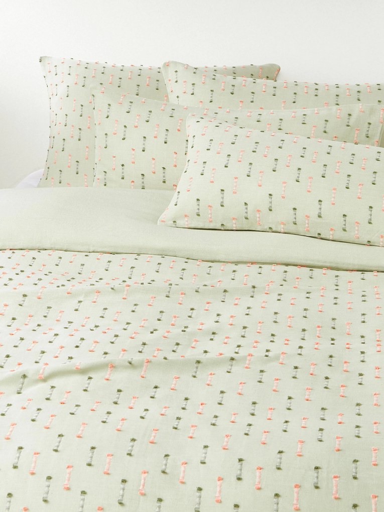 Katoenen dekbedovertrek Lenja met getuft franjes