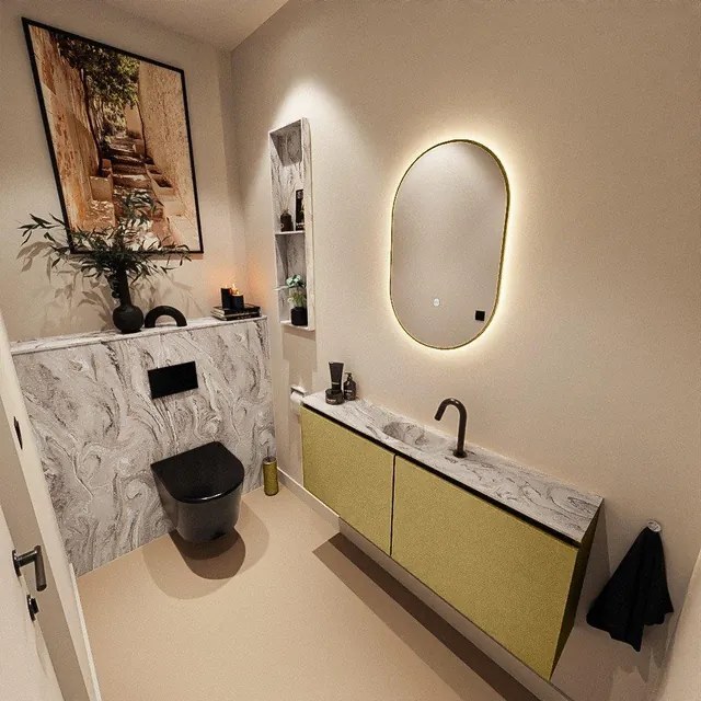 MONDIAZ TURE-DLUX 120cm toiletmeubel Oro. EDEN wastafel Glace positie midden. Met 1 kraangat. TUREDX120OROM1GLA