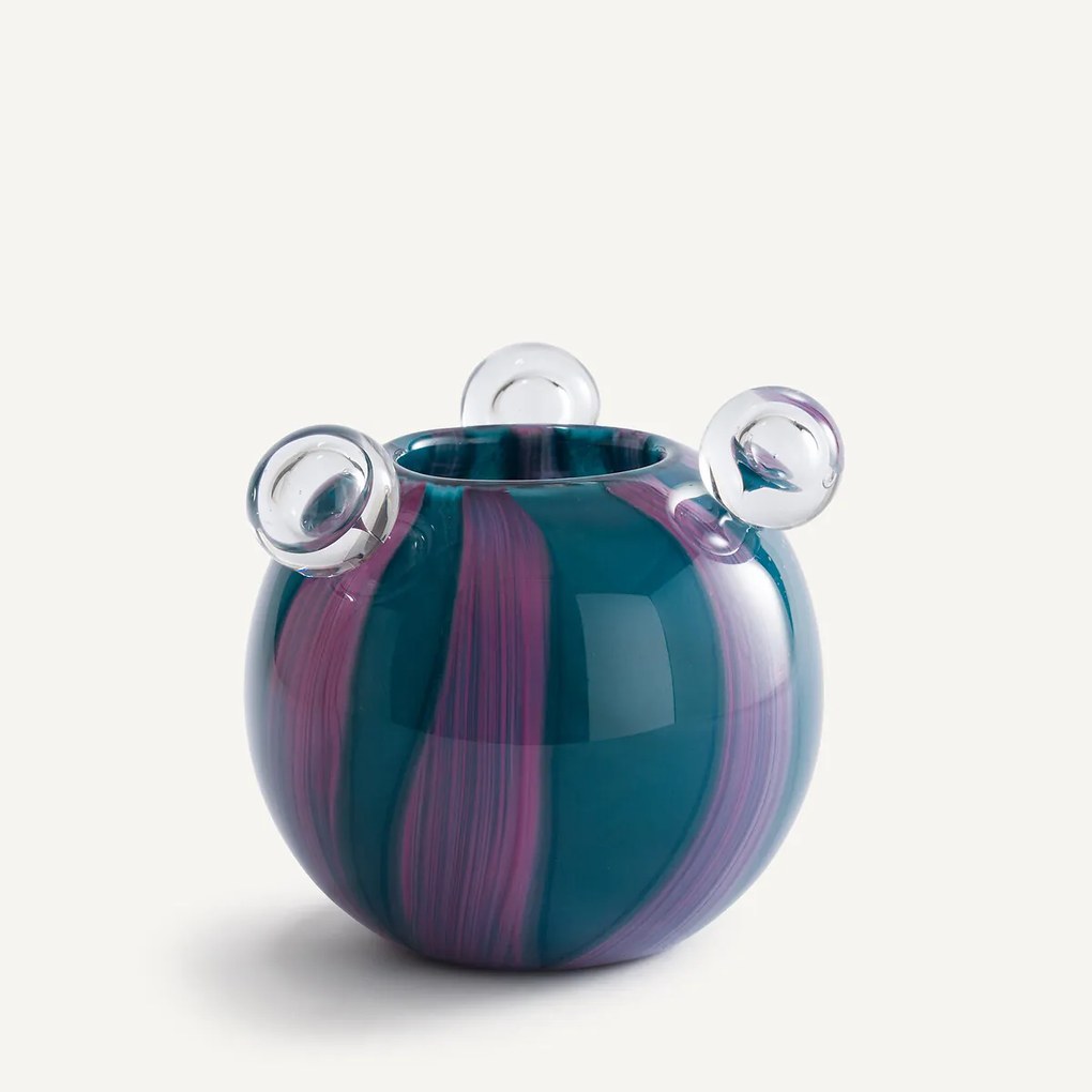Vaas in handgeblazen glas met 3 bellen, H18 cm, Celis