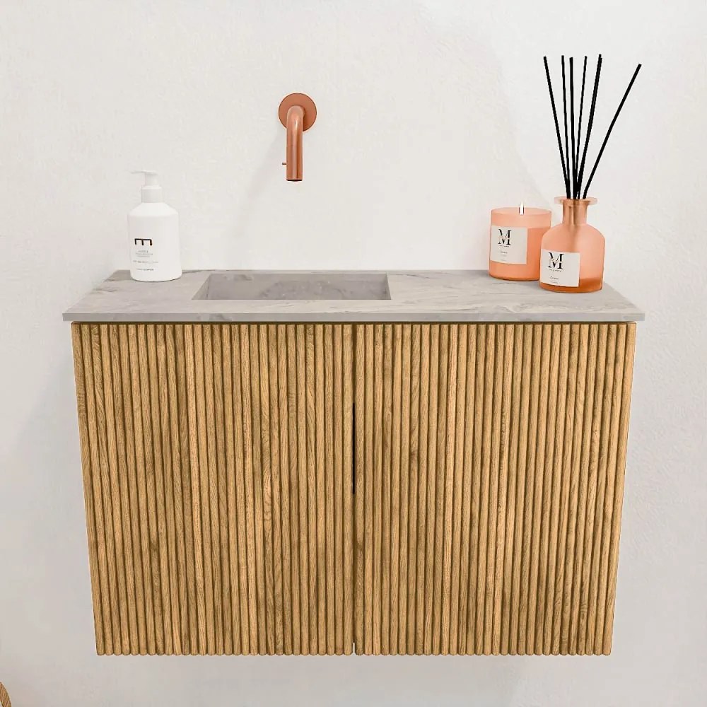 Mondiaz Joya DLux 60cm toiletmeubel oak met wastafel faye links zonder kraangat glace