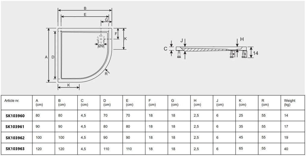 Riho Davos kwartronde douchebak 120x120cm wit glans