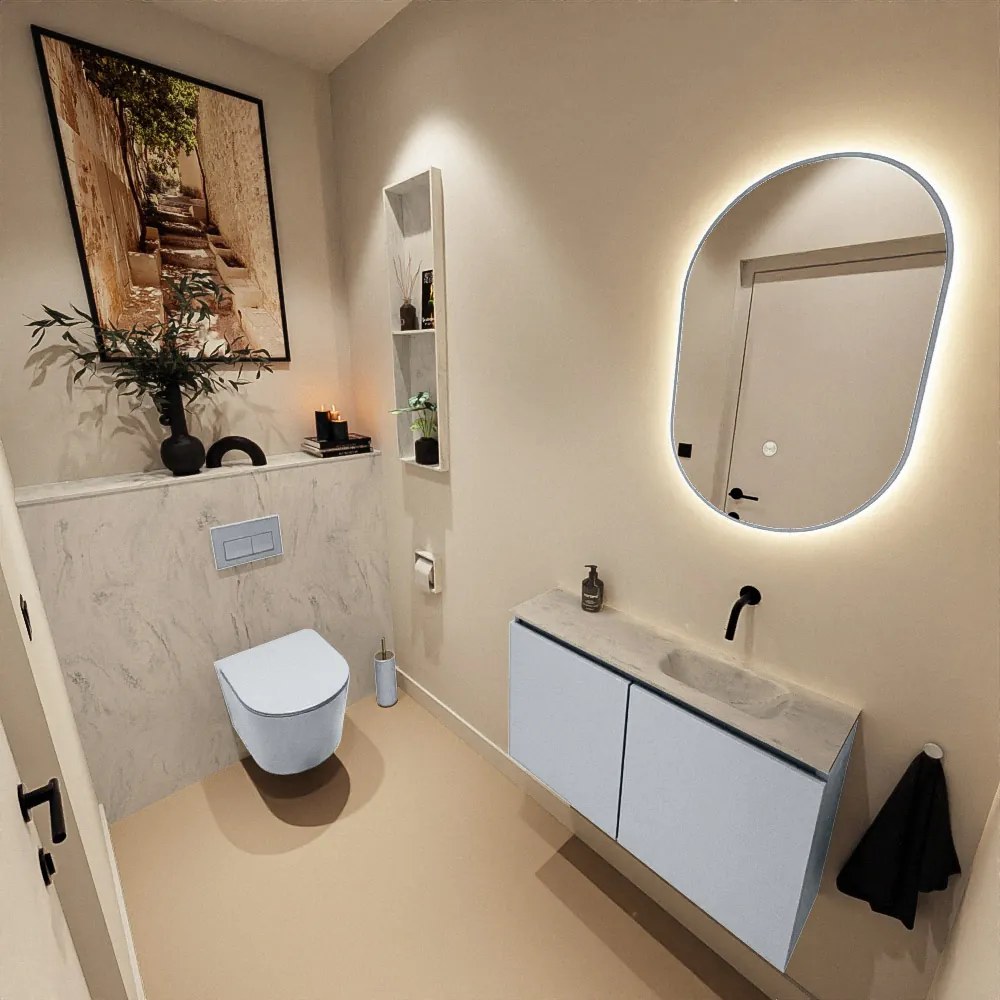 Mondiaz Ture DLux toiletmeubel 80cm clay met wastafel opalo rechts zonder kraangat