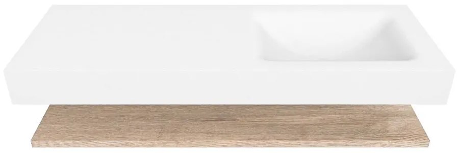 Zaro Alan badmeubel 130cm met planchet washed oak en vrijhangende wastafel cloud rechts 1 kraangat talc