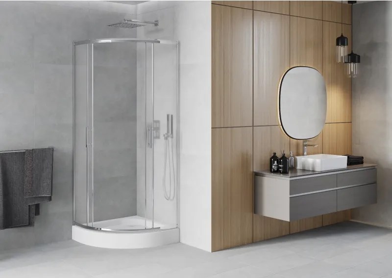 Mexen Rio halfronde douchecabine 70 x 70 cm, matglas, chroom + douchebak, wit - 863-070-070-01-30-4710