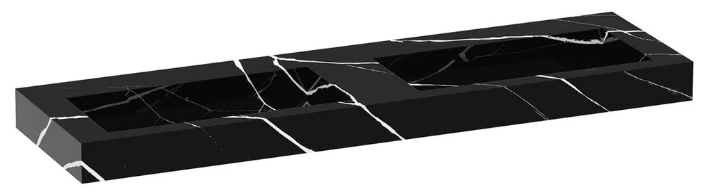 Brauer Coral dubbele wastafel marmerlook 160cm zonder kraangat nero marquina