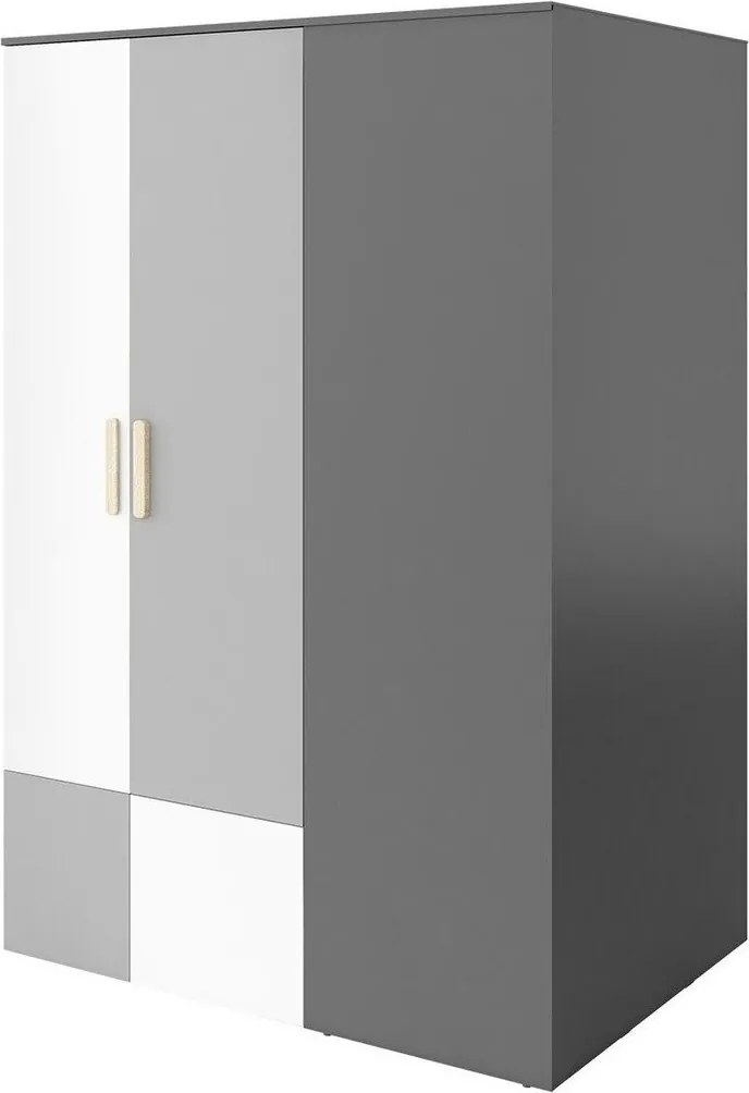 Kledingkast Veravie 131, Wit, Lichtgrijs, Grafiet, 193x130x93cm, 120 kg, Kledingkast deuren: Met scharnieren
