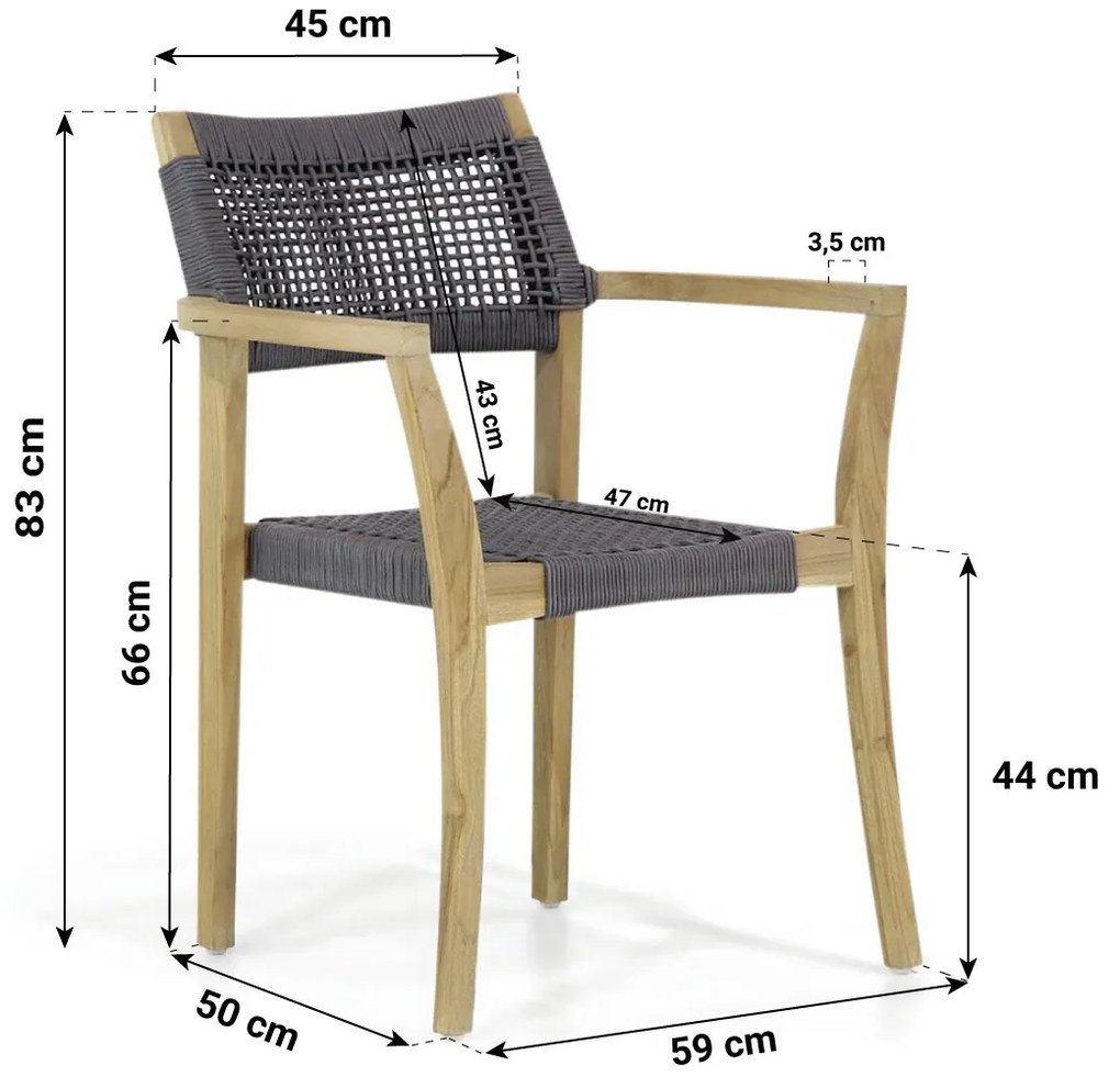 Tuinset 4 personen 180 cm Rope Grijs Lifestyle Garden Furniture Dallas/Glasgow