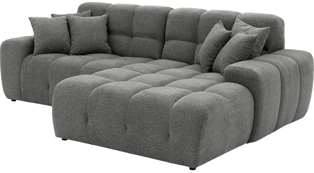 Goossens Excellent Bank Kubus - 30 X 30 Cm Stiksel grijs, stof, 1,5-zits, modern design met chaise longue rechts