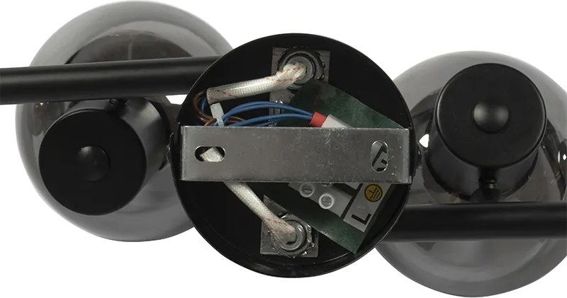 Art Deco plafondlamp zwart met smoke glas 4-lichts - Vidro