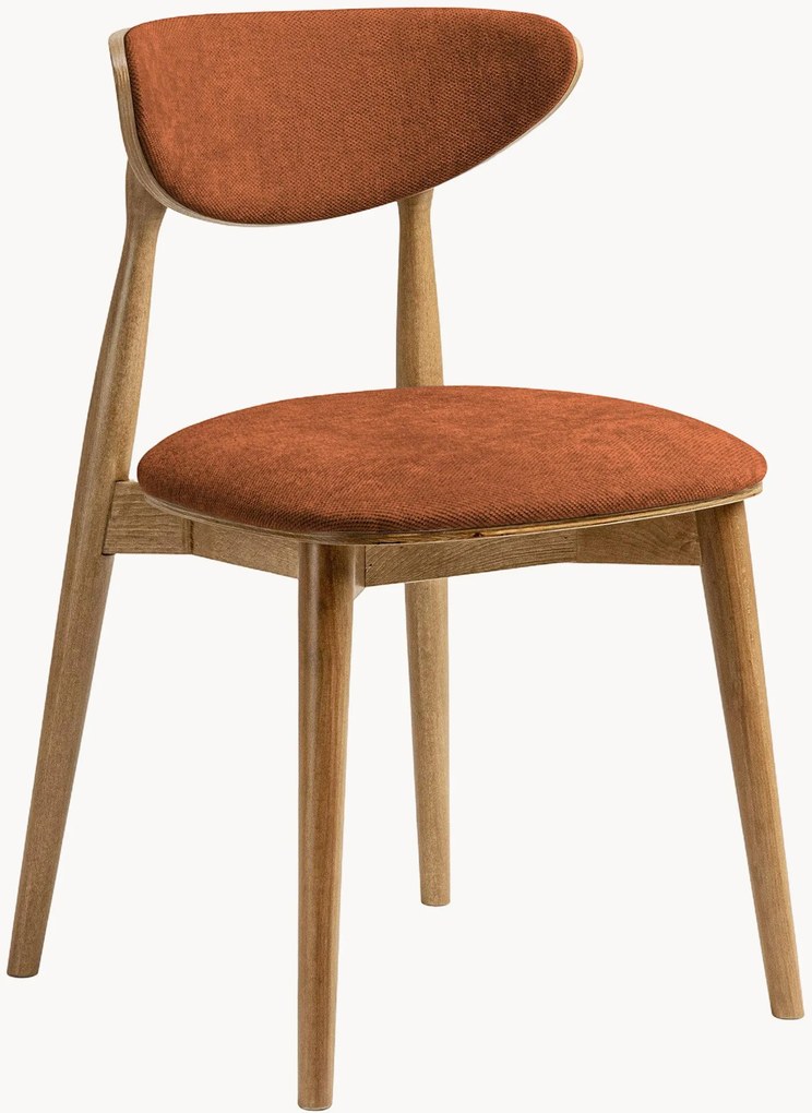 Chenille & beukenhouten stoelen Rina, 2 stuks