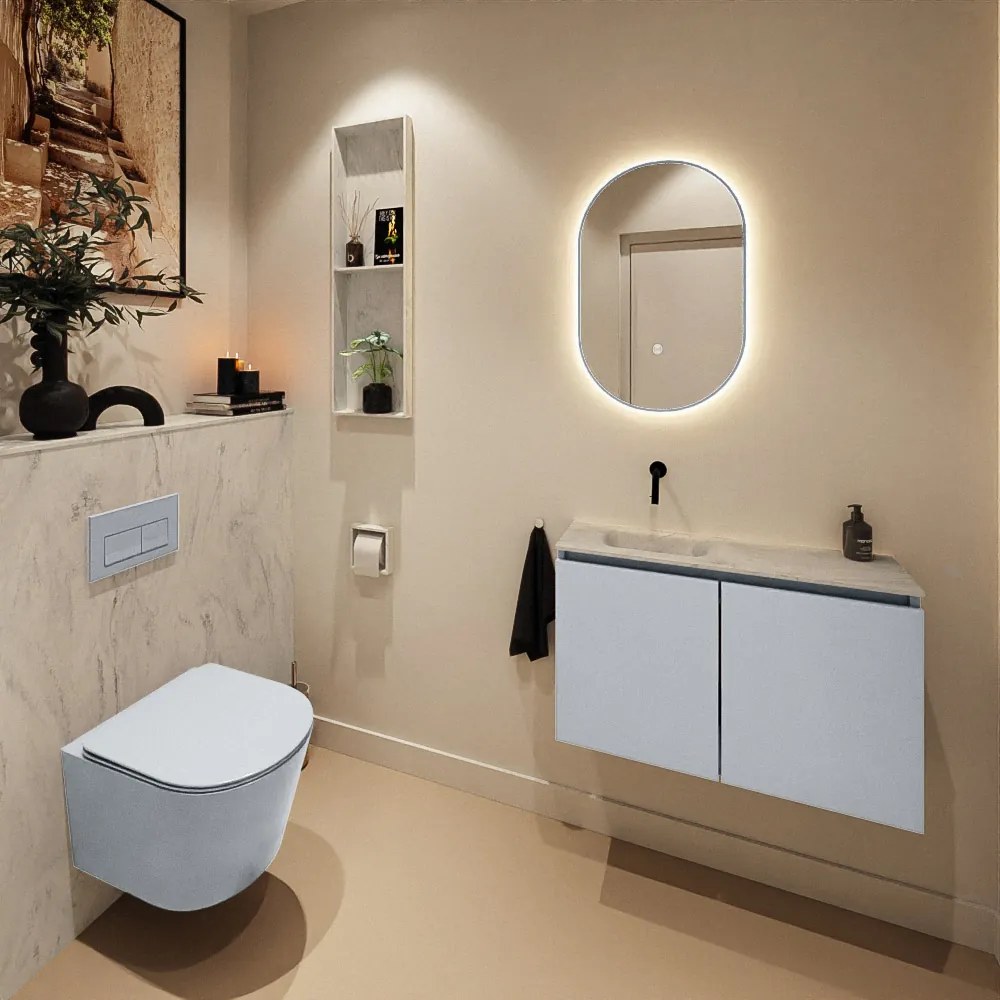 Mondiaz Ture DLux toiletmeubel 80cm clay met wastafel opalo links zonder kraangat