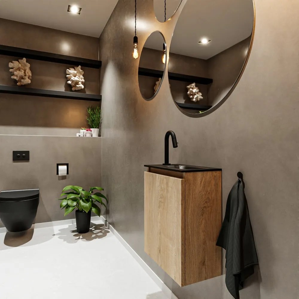 Mondiaz Ture 40cm toiletmeubel washed oak met wastafel urban rechts 1 kraangat