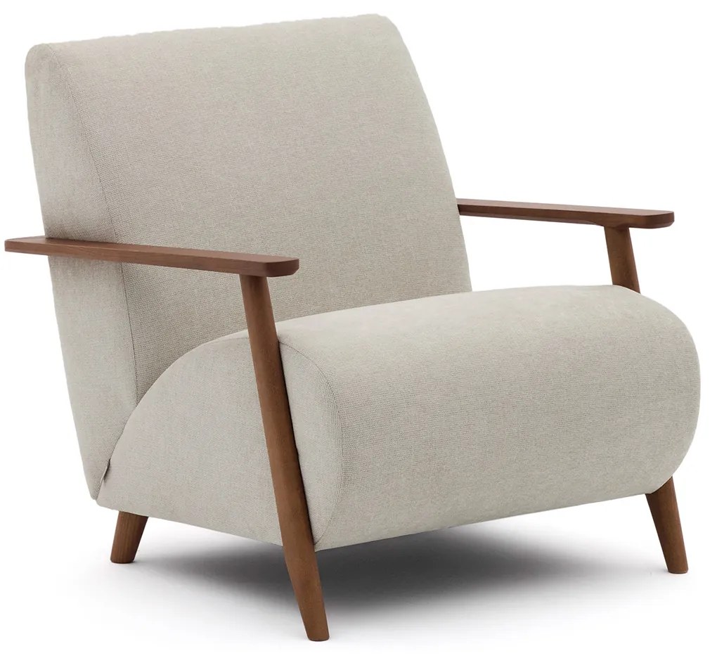 Kave Home Meghan Retro Fauteuil Walnoot En Beige