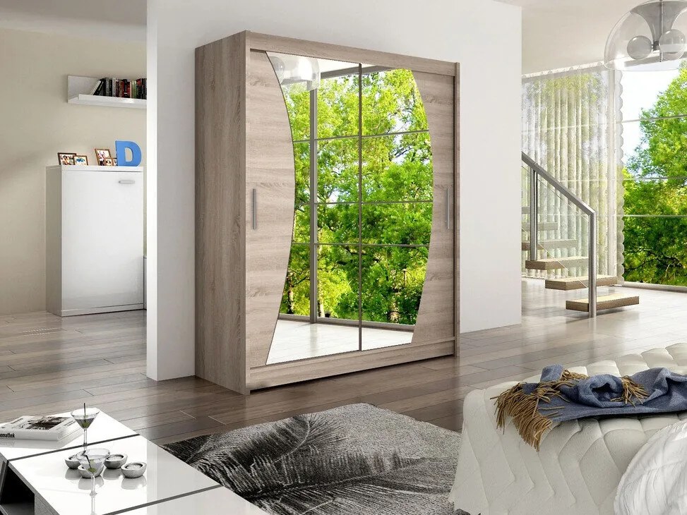 Kledingkast Closico Camera X, Truffel eiken, 200x150x58cm, 127 kg, Kledingkast deuren: Schuivend, Aantal planken: 5, Aantal planken: 5