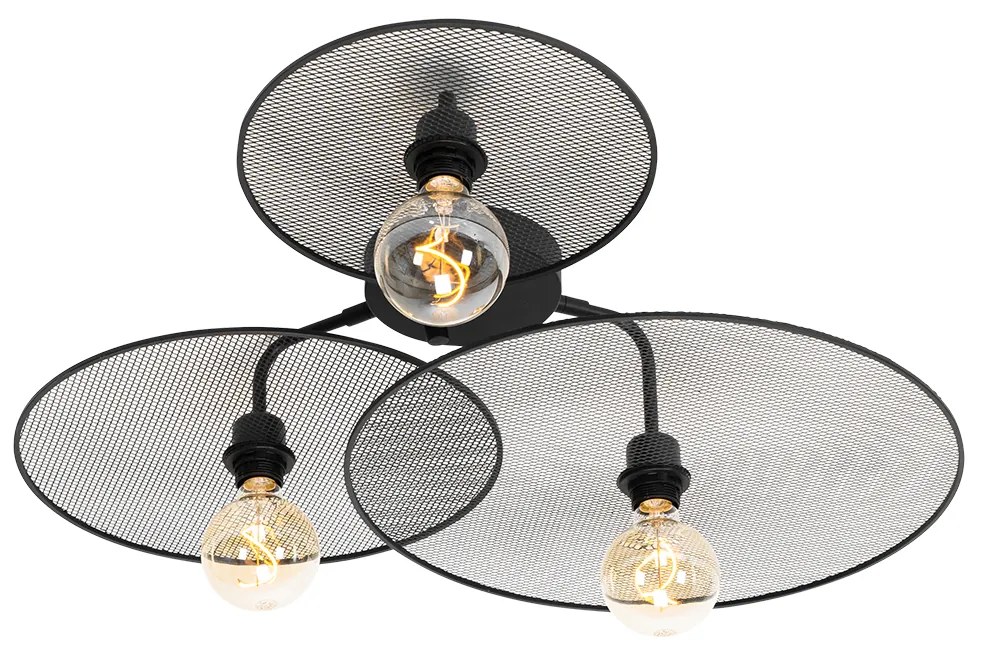 Design plafondlamp zwart met mesh 3-lichts - Jane