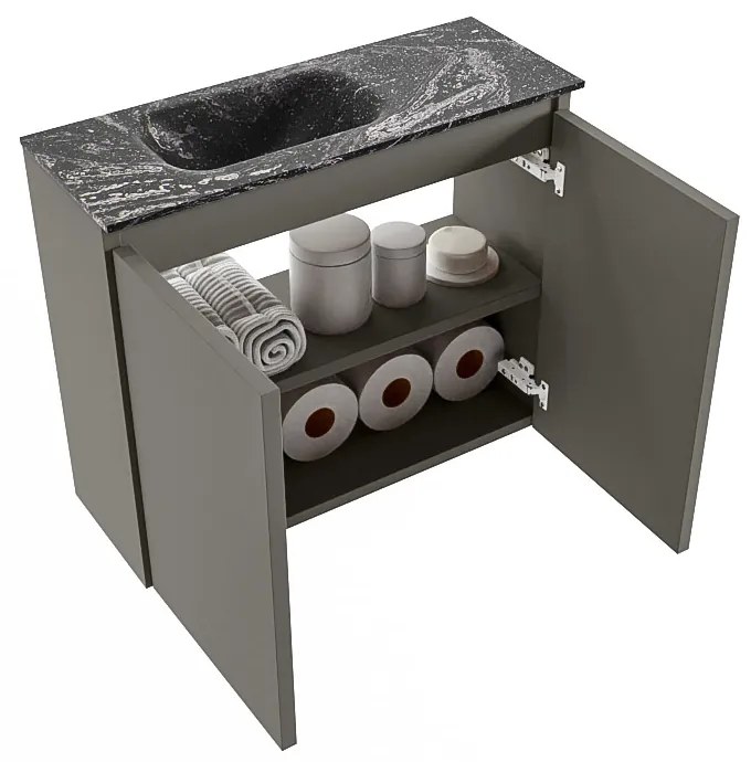 Mondiaz Ture DLux toiletmeubel 60cm smoke met wastafel lava links met kraangat