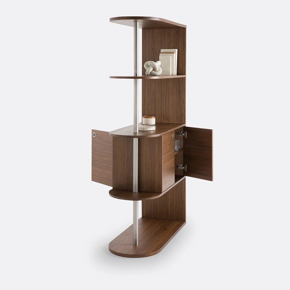 Schap of kamerscherm, walnootfineer en LUXYL staal