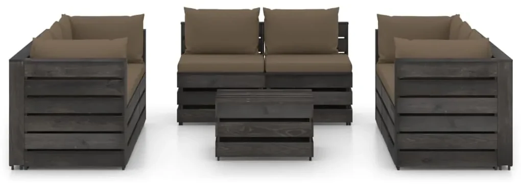 vidaXL 9-delige Loungeset met kussens grijs geïmpregneerd hout