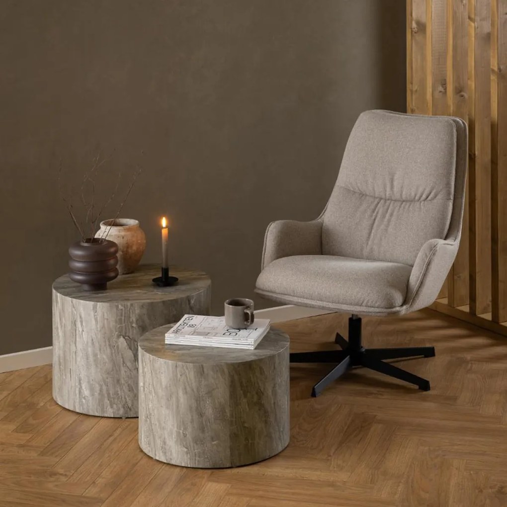 Ronde Salontafelset Grijs Marmer Look
