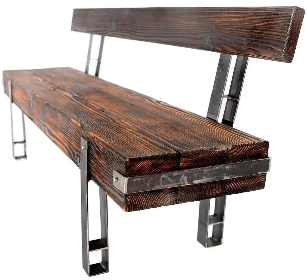CHYRKA® Bank Massief Hout BRODY+ Loft Vintage Bar Industrieel Design Handgemaakt Hout Metaal