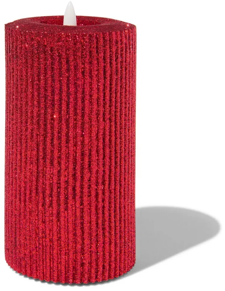 HEMA Led Kaars Rood Glitter Warm Wit Ø7.5x15cm