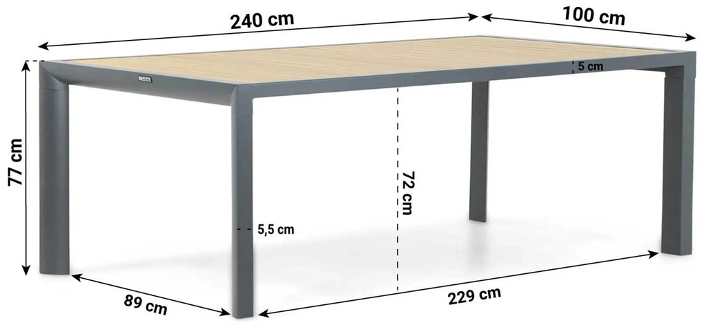 Tuinset 6 personen 240 cm Aluminium/textileen Grijs Lifestyle Garden Furniture Brandon/Borello