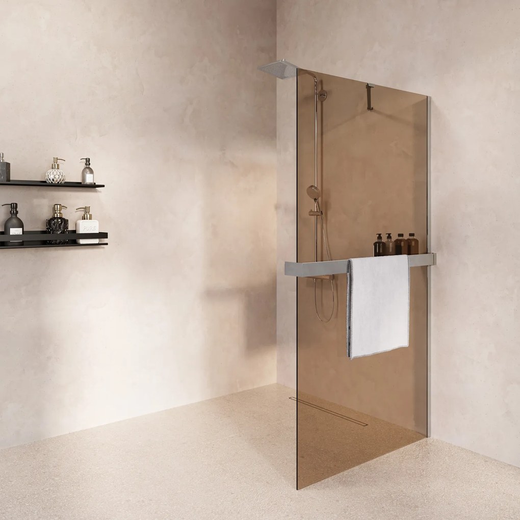 Saniclear Oblique inloopdouche 100cm met handdoekhouder en bronsglas chroom