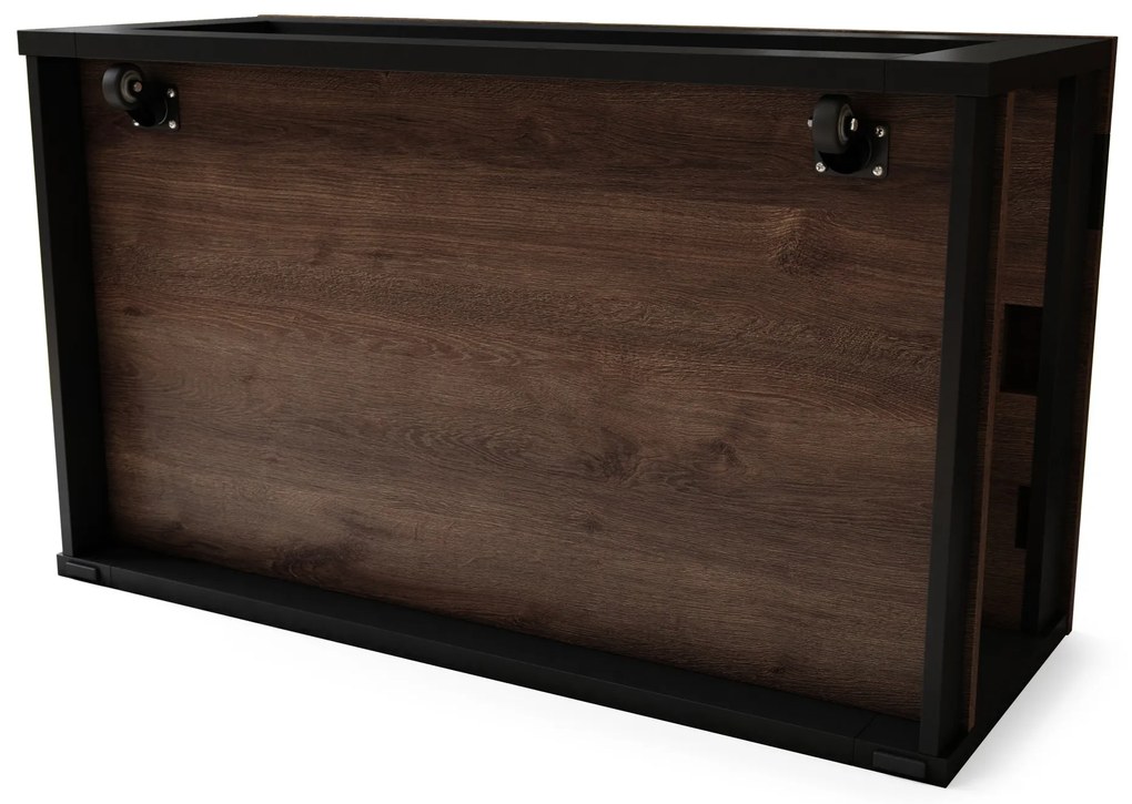 LUSSO Bruin Eiken/Zwart Mat - MODERNE SALONTAFEL MET VERHOOGD BLAD + OPBERGRUIMTE + SCHAP (OP WIELEN!)