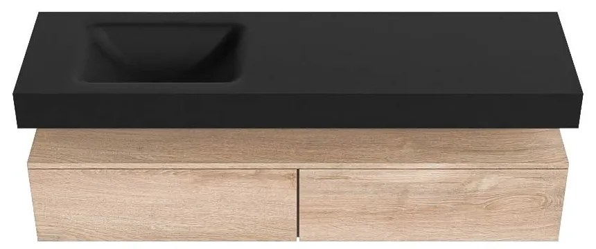 Zaro Alan badmeubel 160cm washed oak 2 lades met vrijhangende wastafel cloud links zonder kraangat urban