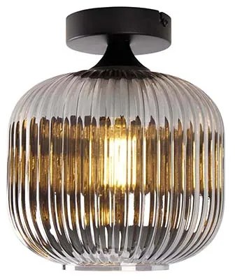 Art deco plafondlamp zwart met smoke glas - Karel
