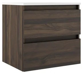 Adema Chacito Badkamermeubelset - 60x39.5x55cm - ondiep - 2 lades - greeploos - wastafel glans wit - 1 kraangat - noten SW1212808/SW7115