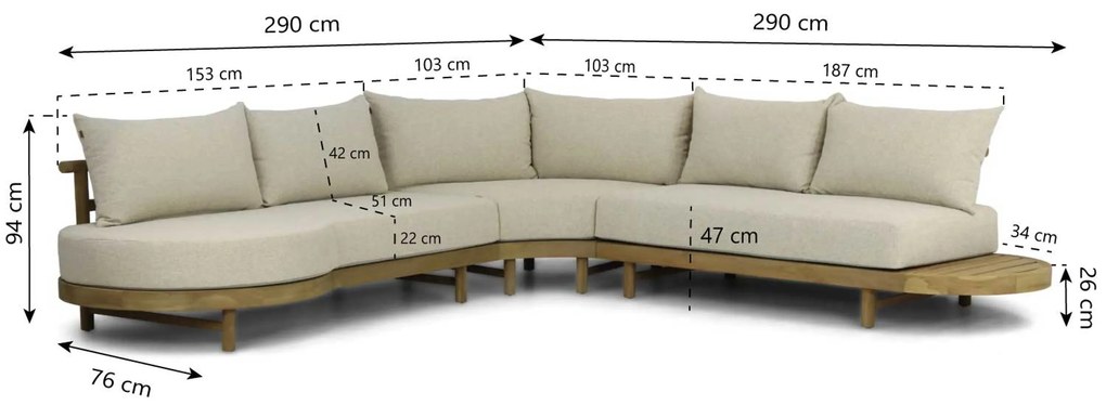 Hoek loungeset 5 personen Teak Old teak greywash  Santika Furniture Santika