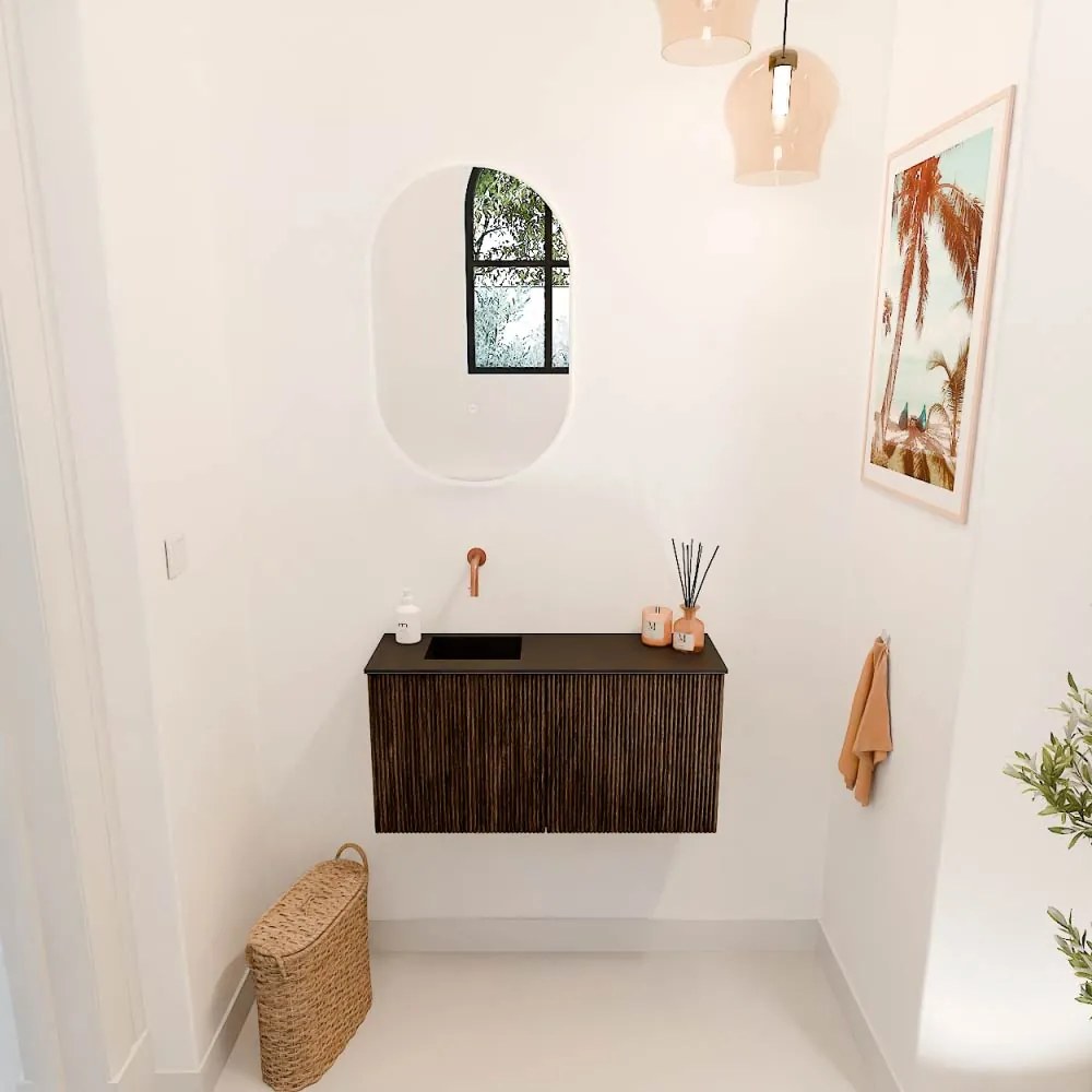 Mondiaz Joya 80cm toiletmeubel walnut met wastafel faye links zonder kraangat urban