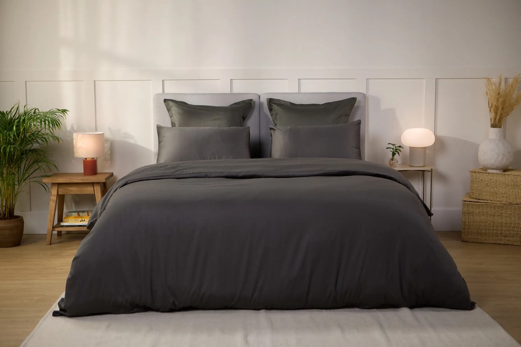 Emma Satijn Dekbedovertrek 200x200 cm Donkergrijs