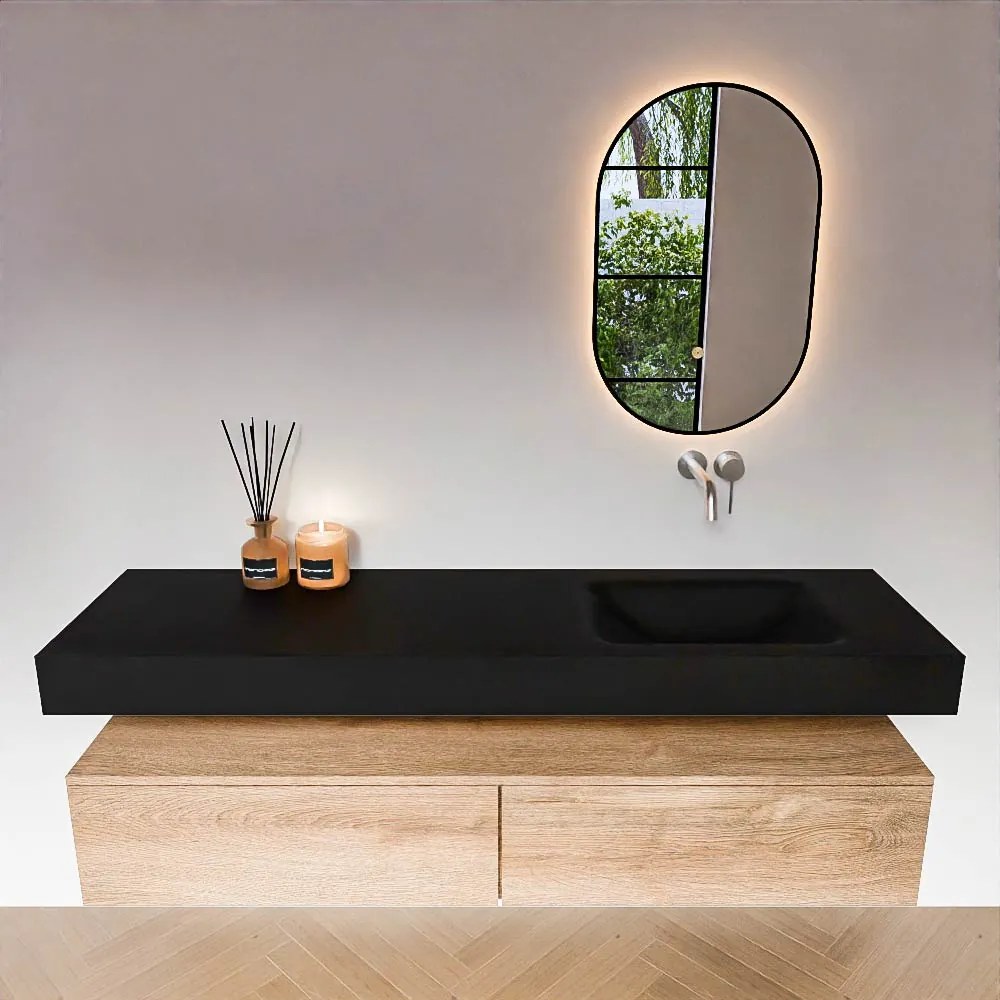 Zaro Alan badmeubel 170cm washed oak 2 lades met vrijhangende wastafel cloud rechts zonder kraangat urban