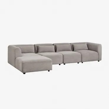 4-delige Modulaire Bank Met Gestoffeerde Poef Fogler Corduroy Grijs – Taupe – Koel - Sklum