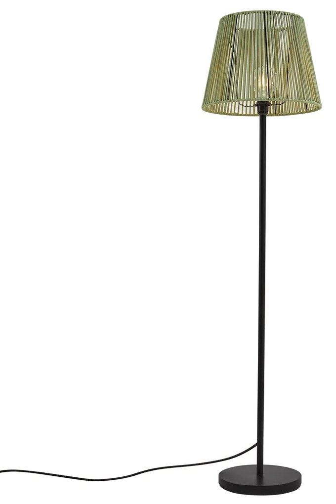 Buiten vloerlamp zwart met kap groen touw IP44 - VirginiaJapandi E27 IP44 Buitenverlichting rond