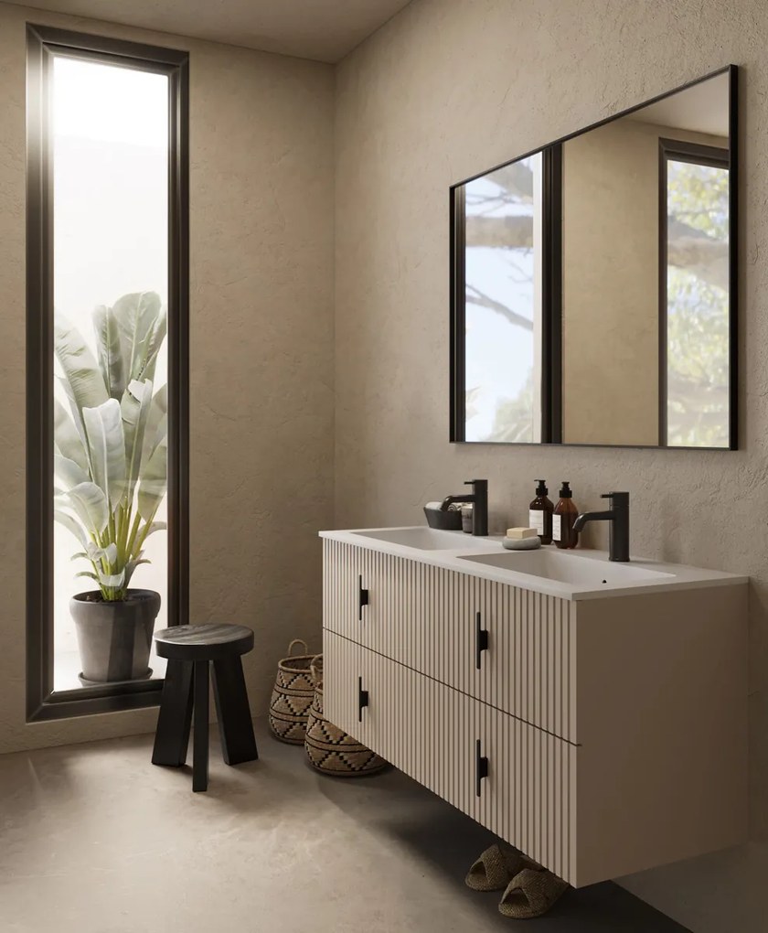 Muebles Avila badmeubel ribbelfront 120cm macchiato met dubbele wastafel met kraangaten