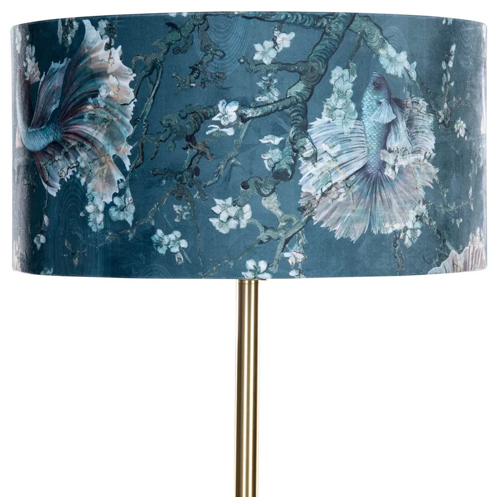 Vloerlamp messing met velours kap vis dessin 50cm - Simplo Klassiek / Antiek, Modern E27 rond Binnenverlichting Lamp