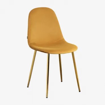 Set Van 4 Glamm Eetkamerstoelen Goud & Fluwelen Mustard & Terciopelo - Sklum