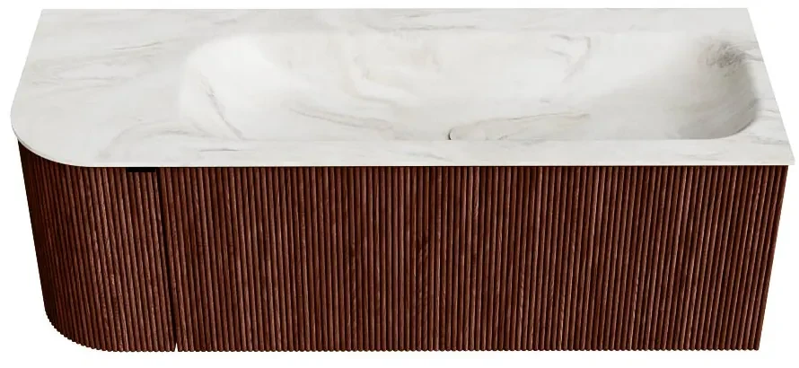 Mondiaz Kurve-dlux 125cm badmeubel ronding links ruby met 1 lade en deur en wastafel big medium kraangat rechts ostra