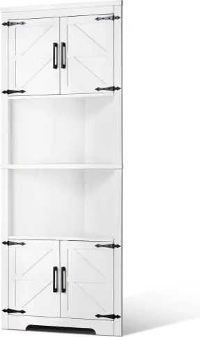 VEVOR Hoekkast met 6 planken, Multifunctionele kast (171 cm hoog) met 4 houten deuren en verstelbare planken, Vrijstaande keukenkast voor woonkamer/wasruimte, Wit