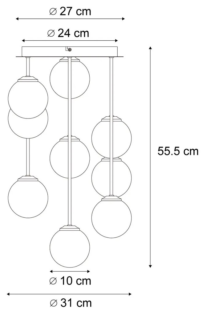 Moderne plafondlamp zwart met amber en smoke glas 9-lichts - Athens